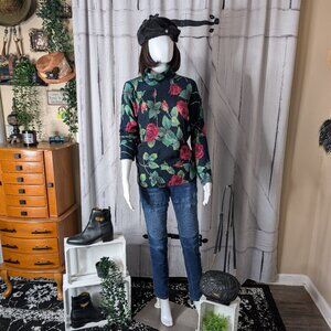 Bloomingdale's Cashmere Rose Print Turtleneck Sweater Medium